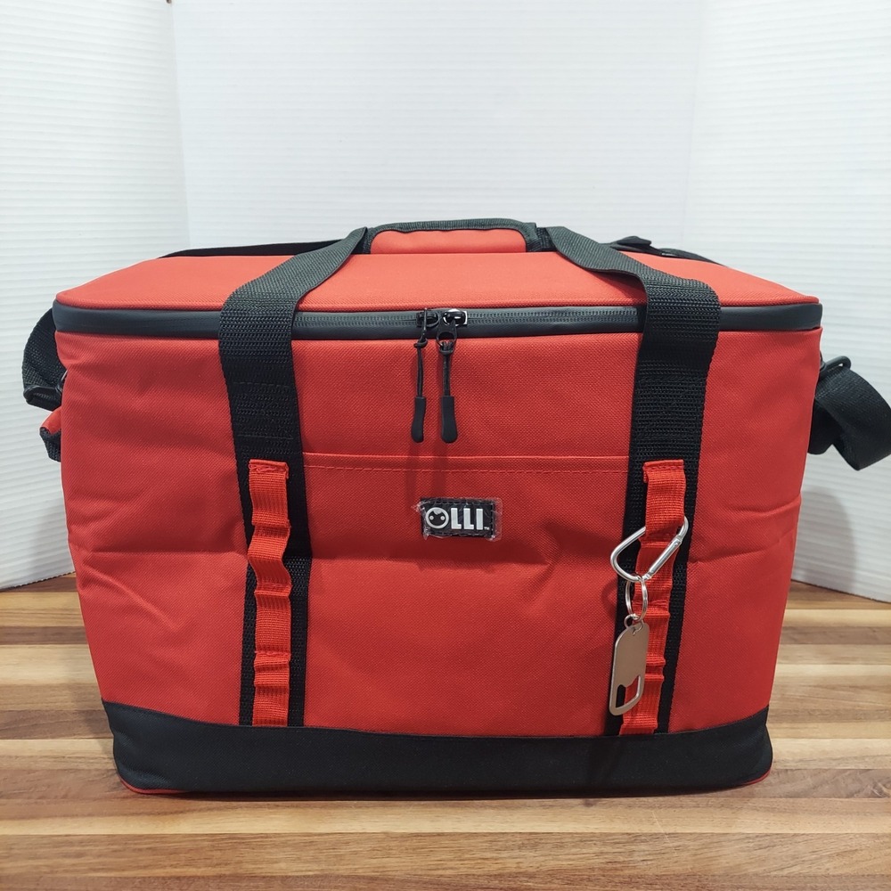 Olli 45 Can Collapsible Cooler Bag Red Black Soft Sided Portable Insulated Strap